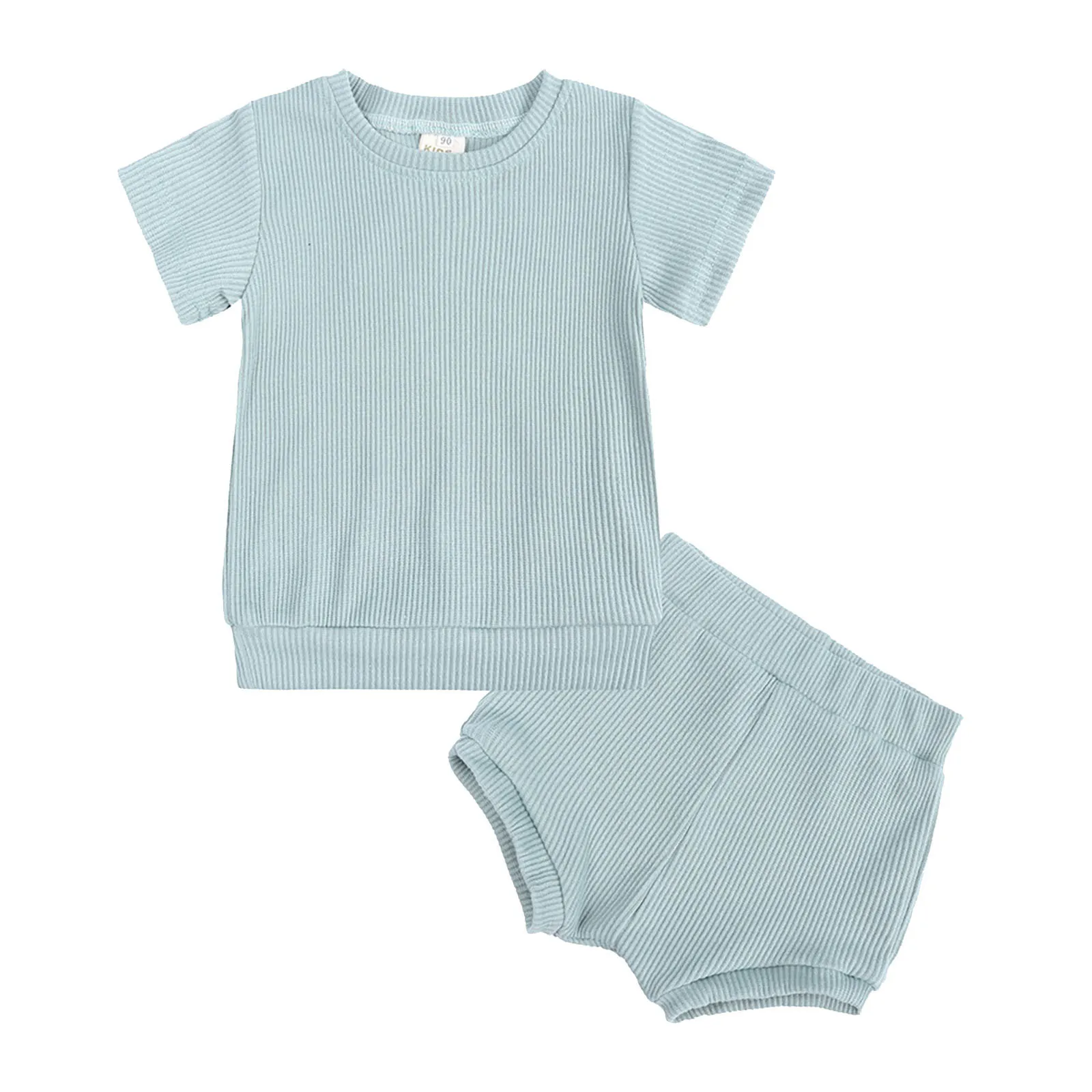 Set-Toddlers-Kids-Girls-Boys-Cute-Ribbed-Soild-Short-Sleeve-Top-Short-Pants-Infant-2pcs-Pajamas